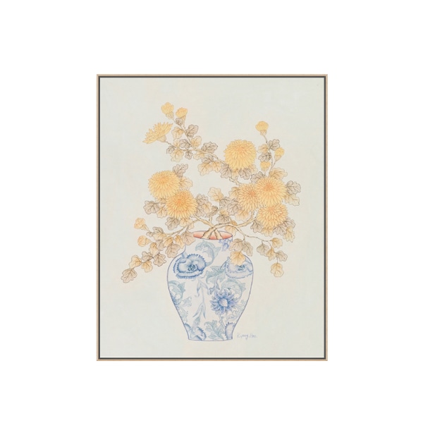 김경희, 달항아리 꿈(dream)2, 민화 대형 전통그림 꽃 화분 그림액자