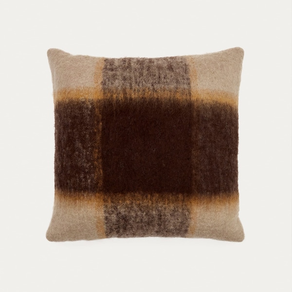 마로 그레이 체크무늬 울 쿠션커버 45x45cm