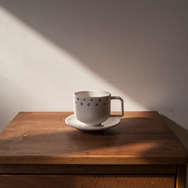 한글 패턴 둥근 커피잔 세트 (자음 라인)