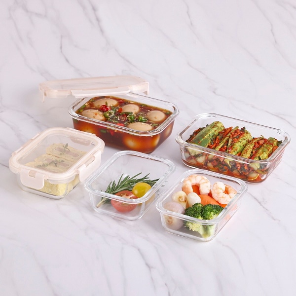 크리스탈 내열밀폐용기 직사각 5종세트