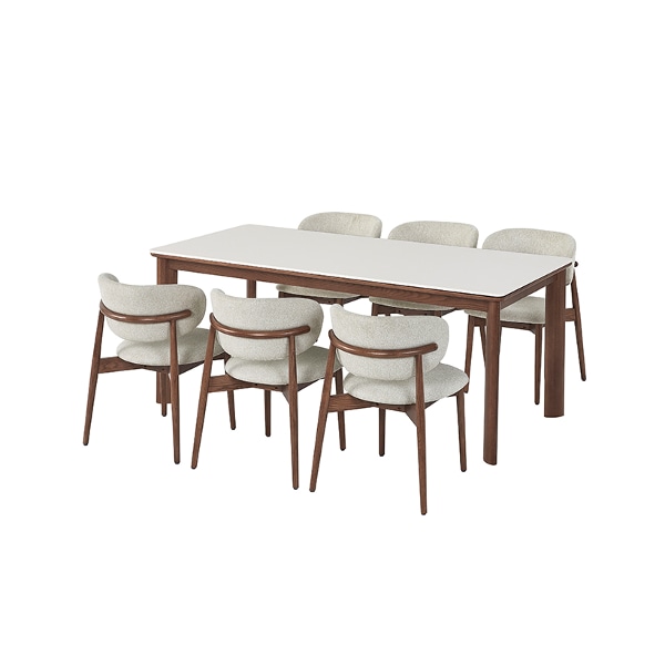 포멜로 세라믹식탁 6인세트 180cm 브라운_패브릭체어 6EA (옵션 택1)