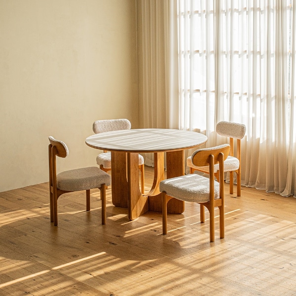 오아르 벤 세라믹 원형 4인 식탁세트 1200 (의자4)