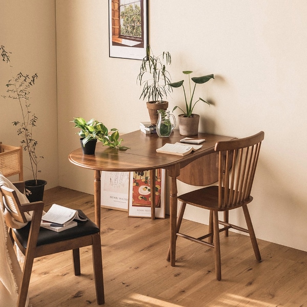 코케 고무나무 원목 타원 접이식 확장형 식탁 테이블 1600