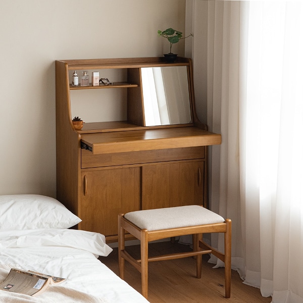 룬드 원목 수납 뷰로 화장대 세트 (스툴포함)