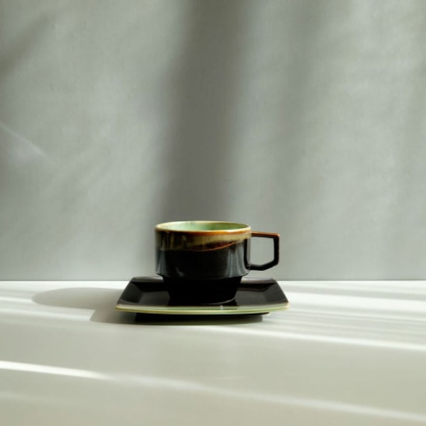 브라운 & 그린 커피잔 세트