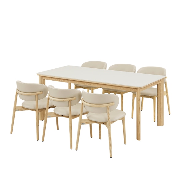 포멜로 세라믹식탁 6인세트 180cm 내추럴_가죽체어6EA (옵션 택1)