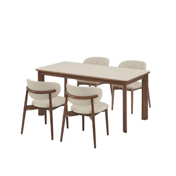 포멜로 세라믹식탁 4인세트 160cm 브라운_가죽체어 4EA (옵션 택1)