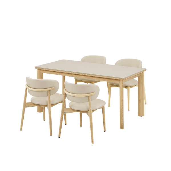 포멜로 세라믹식탁 4인세트 160cm 내추럴_가죽체어4EA (옵션 택1)
