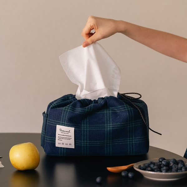 스트링 티슈케이스 포켓 각티슈형_체크 빈티지블루