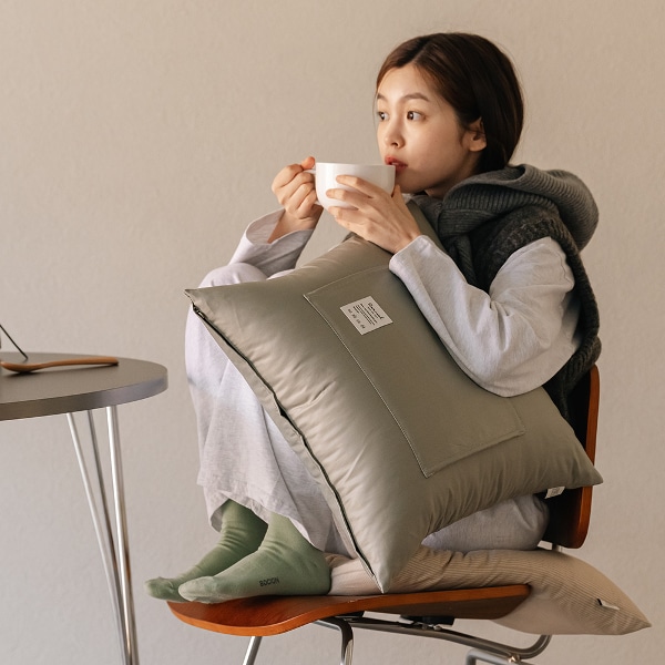 허그 포켓 쿠션커버_무지 시티그린 50x50