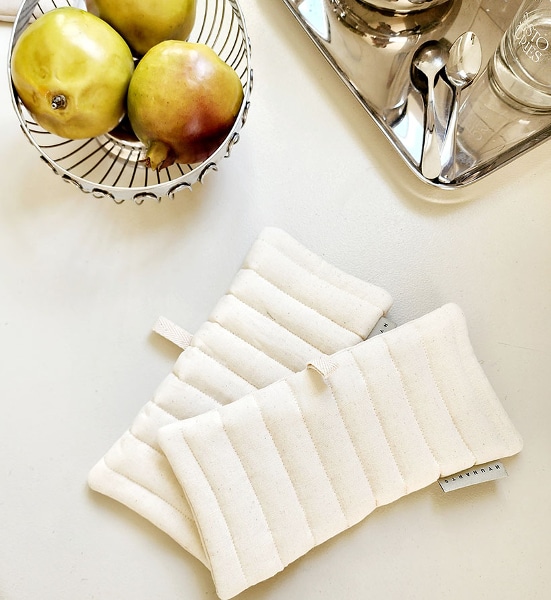  린넨 손누빔 주방장갑, 패브릭 냄비집게 2pcs (아이보리, 베이지 선택)