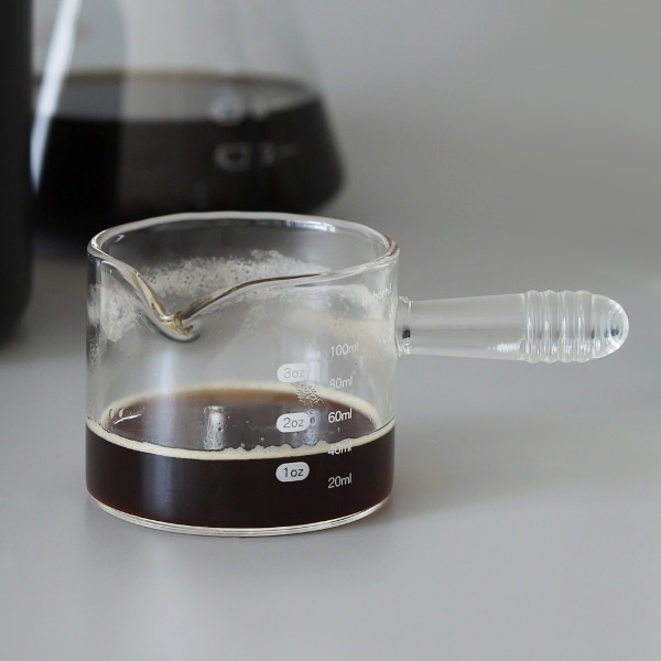 [1+1] 바리스타 에스프레소 글라스샷잔 100ml 일자형핸들 / 3oz 내열유리 홈카페 시럽잔