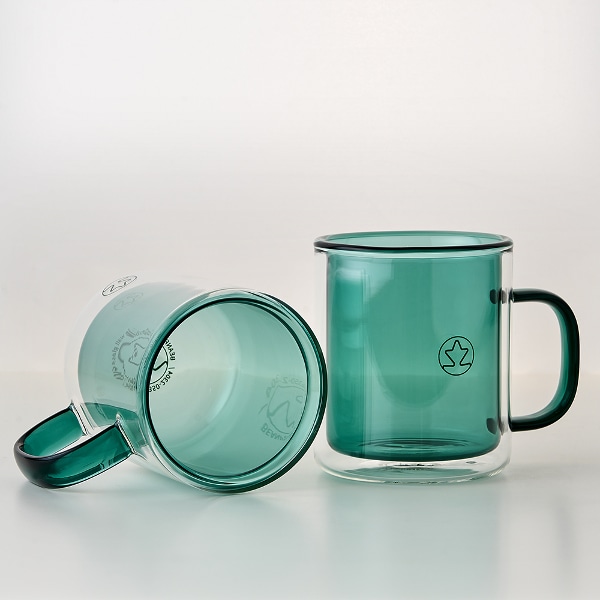 더블월 컬러 글라스 유리컵 이중 내열 손잡이 머그컵 그린 1p