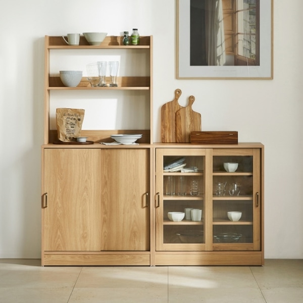 [단독특가] 뉴진저 유리선반수납장 세트_내추럴