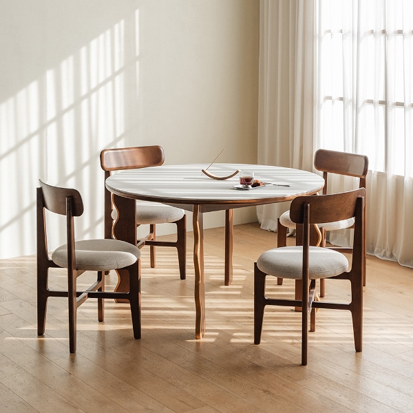 웨이비 원목 원형 세라믹 4인 식탁세트 1200 (의자4)
