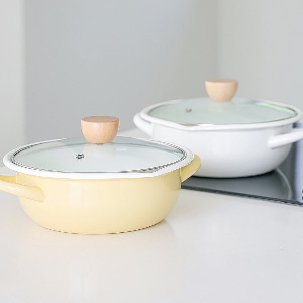 [15% 즉시 할인] IH 직화 인덕션 가능 법랑 원형 전골 냄비 (유리 뚜껑 포함)