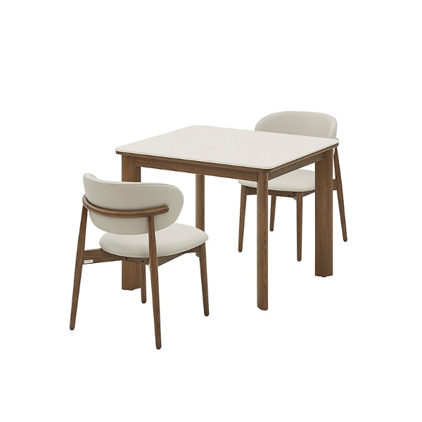 포멜로 세라믹식탁 2인세트 90cm 브라운_가죽체어 2EA (옵션 택1)