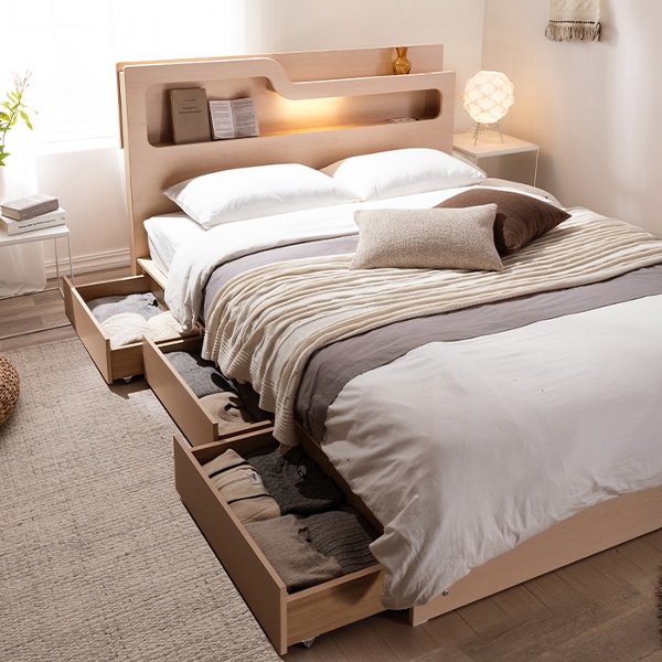 루이스 곡선형 LED 평상형 수납침대(SS/Q/K)