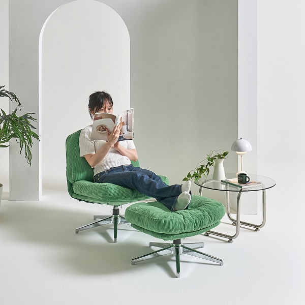 벤티 회전 1인용 라운지 패브릭 소파 독서의자 세트