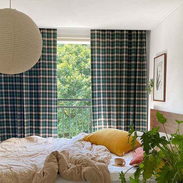 노르웨이 숲 방한 기모 암막 체크커튼