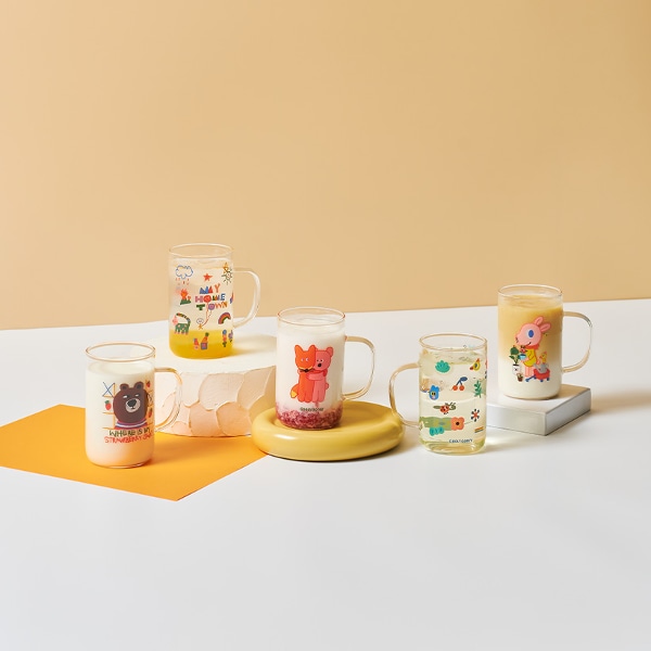 [made by GUUD] 아티쉬 굴리굴리&플라베어 내열유리컵세트 5P (355ml)