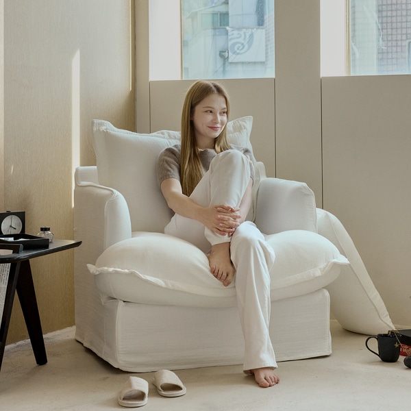 솔레 1인용 퓨어아이보리 오가닉 패브릭소파 [PR715]