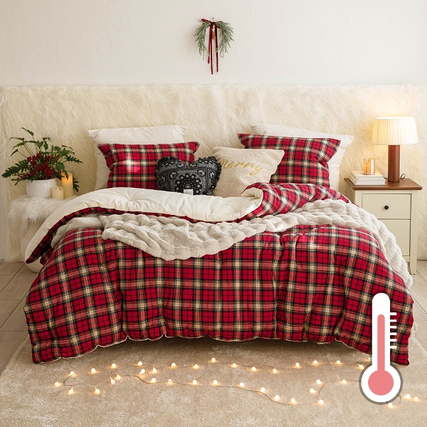 체리 체크 초극세사 발열 차렵이불세트