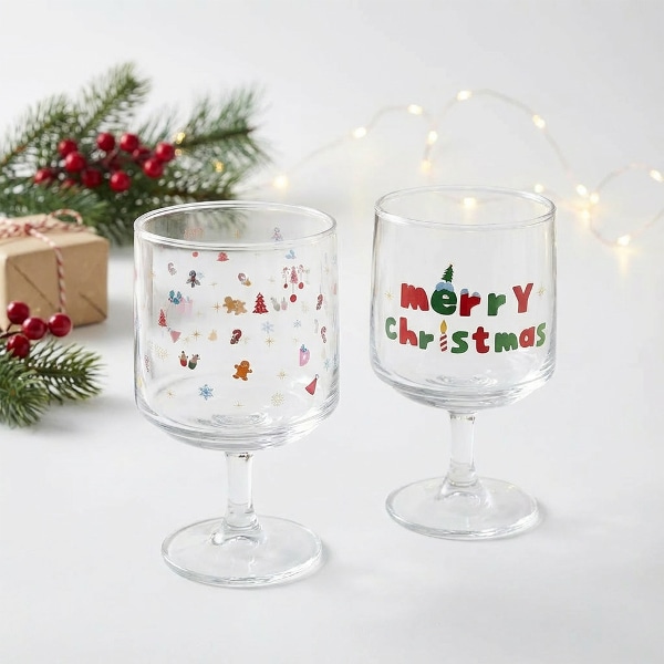 [선물포장] 크리스마스 고블렛 2P 세트 200ml 홈파티 와인잔 맥주잔