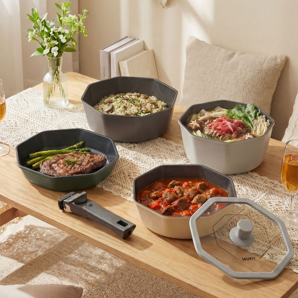 탈부착식 IH 팔각 쿡웨어 냄비 프라이팬 세트