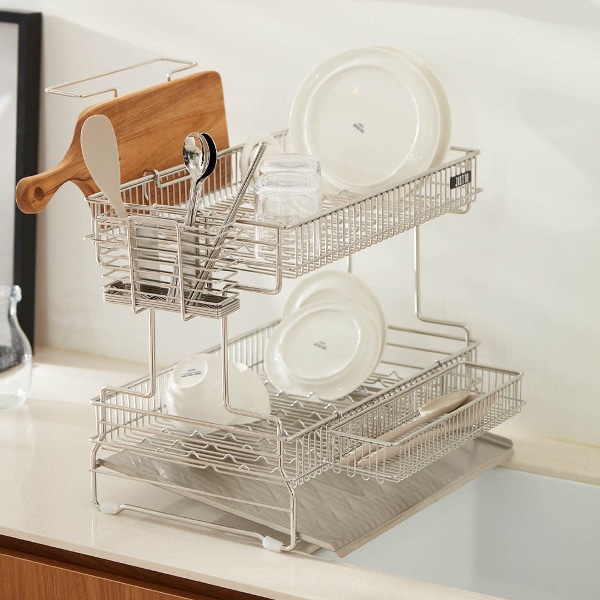 저스트텐 올 스텐304 엠보 물빠짐 설거지 접시꽂이 식기건조대 정면형(가로) 2단
