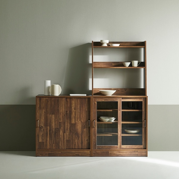 [브랜드위크] 뉴진저 유리선반수납장 세트_브라운