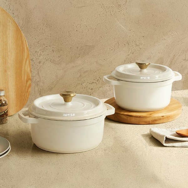 [기프트 특가] 크림 무쇠 주물냄비 세트 2P