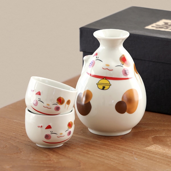 [15% 즉시 할인] 마네키네코 도자기 사케잔 세트 3P