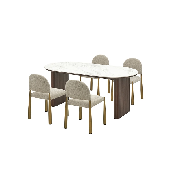 뉴올비아 세라믹식탁 4인세트 180cm 브라운_패브릭체어 4EA