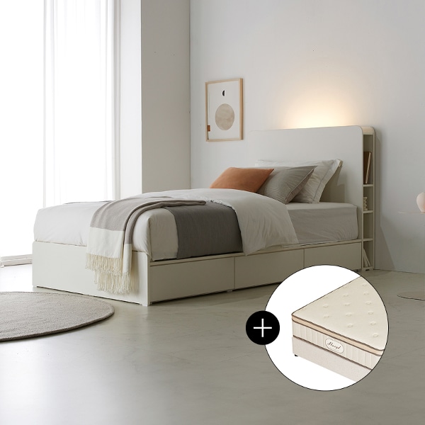 [베개증정] [by CASAMIA] 휴이드 루아 사이드 수납 침대 SS+펠리체 매트리스 유로탑