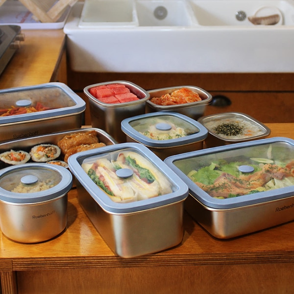 316 뉴글라스 스텐 직사각 밀폐 찬통 600ml